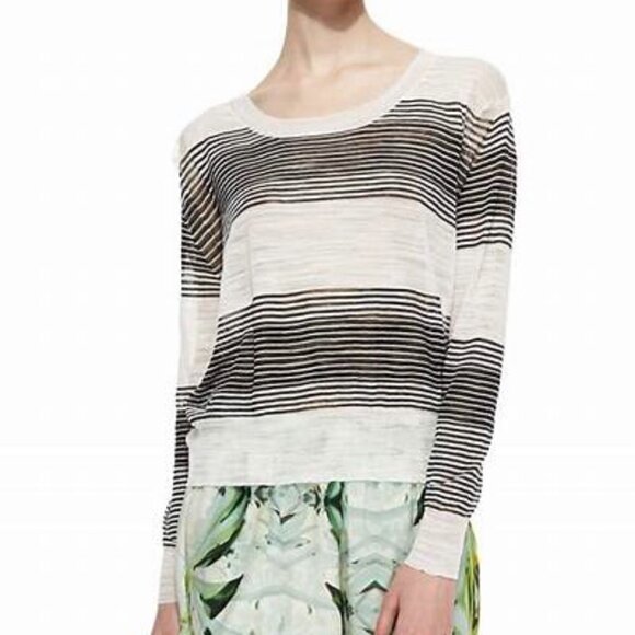 Townsen Women’s Zuma Slub-Knit White and Black Striped Sweater M - Picture 1 of 10